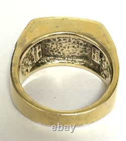 Franklin Mint Sterling Silver 14K Gold Onyx Eagle Men Ring Sz 12.5 Heavy Estate