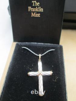 Franklin Mint Sterling Silver 14k Gold Black Onyx Cross Necklace Pendant