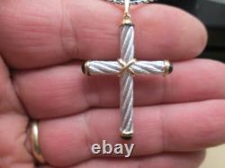 Franklin Mint Sterling Silver 14k Gold Black Onyx Cross Necklace Pendant