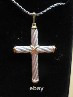 Franklin Mint Sterling Silver 14k Gold Black Onyx Cross Necklace Pendant
