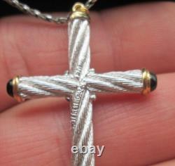 Franklin Mint Sterling Silver 14k Gold Black Onyx Cross Necklace Pendant