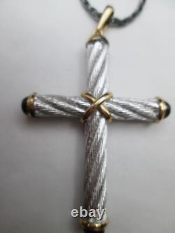 Franklin Mint Sterling Silver 14k Gold Black Onyx Cross Necklace Pendant