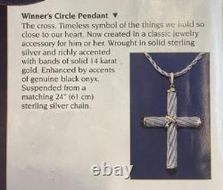 Franklin Mint Sterling Silver 14k Gold Black Onyx Cross Necklace Pendant