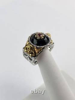 Franklin Mint Sterling Silver 2-Tone Real Ruby Black Spinel Griffin Ring Size 10