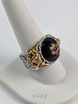 Franklin Mint Sterling Silver 2-Tone Real Ruby Black Spinel Griffin Ring Size 10