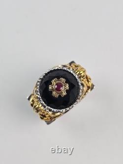 Franklin Mint Sterling Silver 2-Tone Real Ruby Black Spinel Griffin Ring Size 10