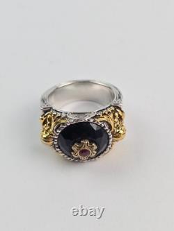 Franklin Mint Sterling Silver 2-Tone Real Ruby Black Spinel Griffin Ring Size 10