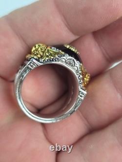 Franklin Mint Sterling Silver 2-Tone Real Ruby Black Spinel Griffin Ring Size 10