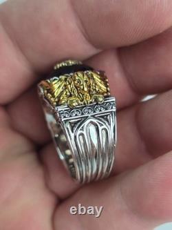 Franklin Mint Sterling Silver 2-Tone Real Ruby Black Spinel Griffin Ring Size 10