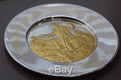 Franklin Mint Sterling Silver 24k Gold Plated John Adams 1974 Bicentennial Plate