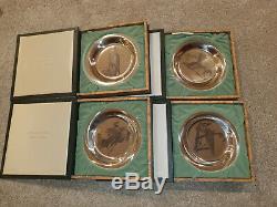 Franklin Mint Sterling Silver 4 Plate Set Audubon Birds Limited Edition #1085