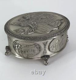 Franklin Mint Sterling Silver American Freedom Box Trinket Box Used No Box