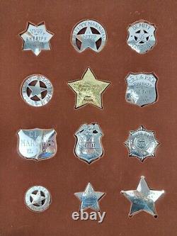 Franklin Mint Sterling Silver Badges of the Great Western Lawman Set 12 in Case