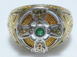 Franklin Mint Sterling Silver Gold Emerald Celtic Cross Mens Biker Shield Ring