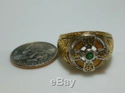 Franklin Mint Sterling Silver Gold Emerald Celtic Cross Mens Biker Shield Ring