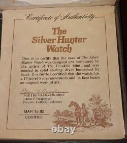 Franklin Mint Sterling Silver Hunter Pocket Watch Mechanical 17-Jewel Swiss Made