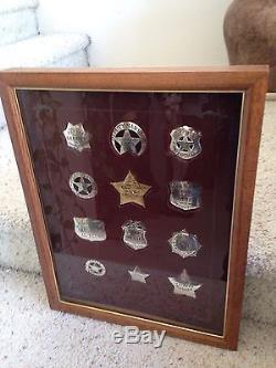 Franklin Mint Sterling Silver Lawman (12) Badge Set With Oak Case