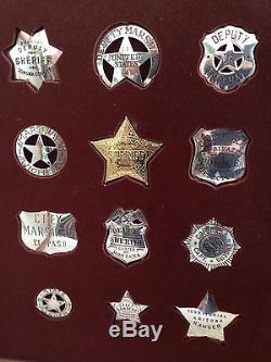 Franklin Mint Sterling Silver Lawman (12) Badge Set With Oak Case
