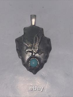 Franklin Mint Sterling Silver & Turquoise Arrowhead Eagle Pendant And Ring 8.5