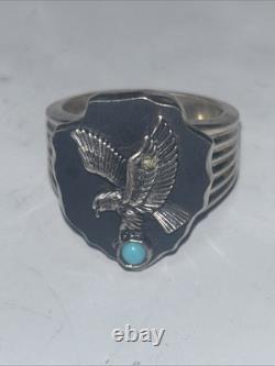 Franklin Mint Sterling Silver & Turquoise Arrowhead Eagle Pendant And Ring 8.5