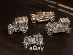 Franklin Mint Sterling Silver Vintage Miniature Silver Cars Model Collection Set