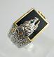 Franklin Mint Sterling Silver And Gilded Dragon Ring Emerald Eye Onyx Size 10.75