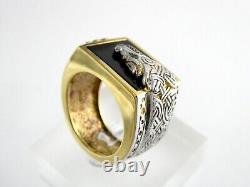 Franklin Mint Sterling Silver and Gilded Dragon Ring Emerald Eye Onyx Size 10.75