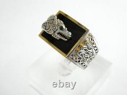 Franklin Mint Sterling Silver and Gilded Dragon Ring Emerald Eye Onyx Size 10.75