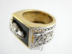 Franklin Mint Sterling Silver and Gilded Dragon Ring Emerald Eye Onyx Size 10.75