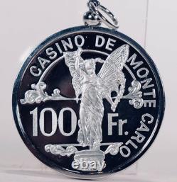 Franklin Mint Sterling silver Monte Carlo casino 100 franc chip with pendant COA