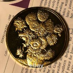 Franklin Mint Sunflowers 24k Gold Plated Sterling Silver Medal with Card Info