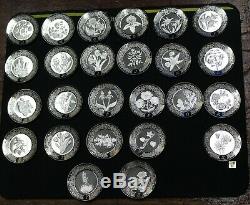 Franklin Mint The Floral Alphabet Sterling Silver Miniature Plates Set of 25