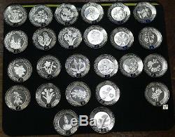 Franklin Mint The Floral Alphabet Sterling Silver Miniature Plates Set of 25
