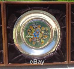 Franklin Mint The Four Seasons Champleve On Sterling Silver Plates Complete Set