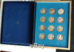 Franklin Mint Treasury of Zodiac 12 STERLING SILVER Medal PROOF Numbered Set