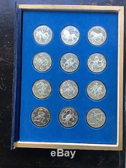Franklin Mint Treasury of Zodiac 12 STERLING SILVER Medal Proofs