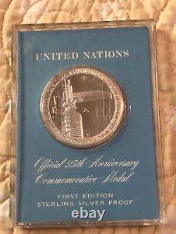 Franklin Mint United Nations 25Th Anniversary Sterling Commemorative Medal VGC