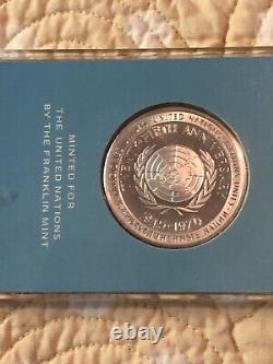 Franklin Mint United Nations 25Th Anniversary Sterling Commemorative Medal VGC