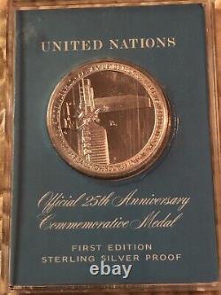 Franklin Mint United Nations 25Th Anniversary Sterling Commemorative Medal VGC