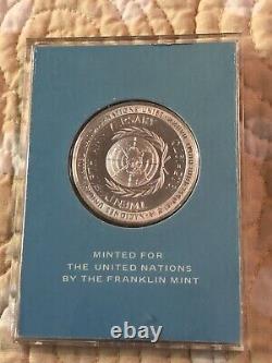 Franklin Mint United Nations 25Th Anniversary Sterling Commemorative Medal VGC