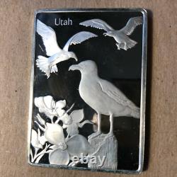 Franklin Mint Utah State Bird and Flower 1.25 oz Sterling Silver Art Bar