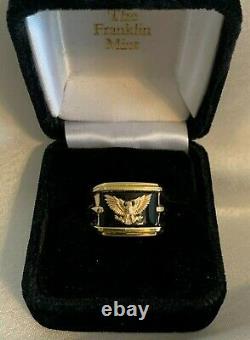 Franklin Mint'Wings of Gold' Men's Ring Silver + 14k Gold Eagle + Onyx