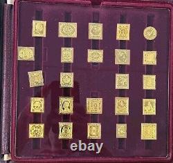 Franklin Mint World's First Stamps Gold on Sterling Silver 73 Ingots Set + COA