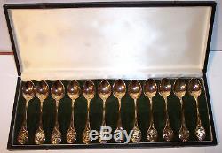 Franklin Mint set 12 24kt vermeil over sterling silver 12 days Christmas spoons