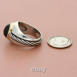 Franklin mint sterling silver & 14k gold vintage onyx cabochon ring size 8.5