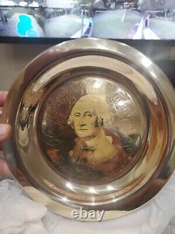 George Washington Plate -Solid Sterling Silver, 24kt Gold Inlay 1972 s/n 3704