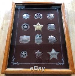 Great Western Lawmen Badges Set Sterling Silver Franklin Mint Oak Display 1987