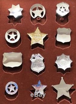 Great Western Lawmen Badges Set Sterling Silver Franklin Mint Oak Display 1987
