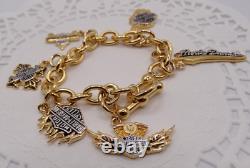 Harley-Davidson 925 Sterling Silver Gold Overlay Bracelet 6 Charms Franklin Mint