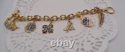 Harley-Davidson 925 Sterling Silver Gold Overlay Bracelet 6 Charms Franklin Mint